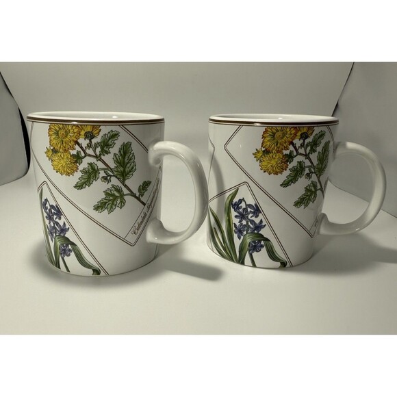 Lot Of 2 Tiffany & Co. Floral Design Botanical Coffee Tea Mug Cup Portugal Vtg - Picture 1 of 6